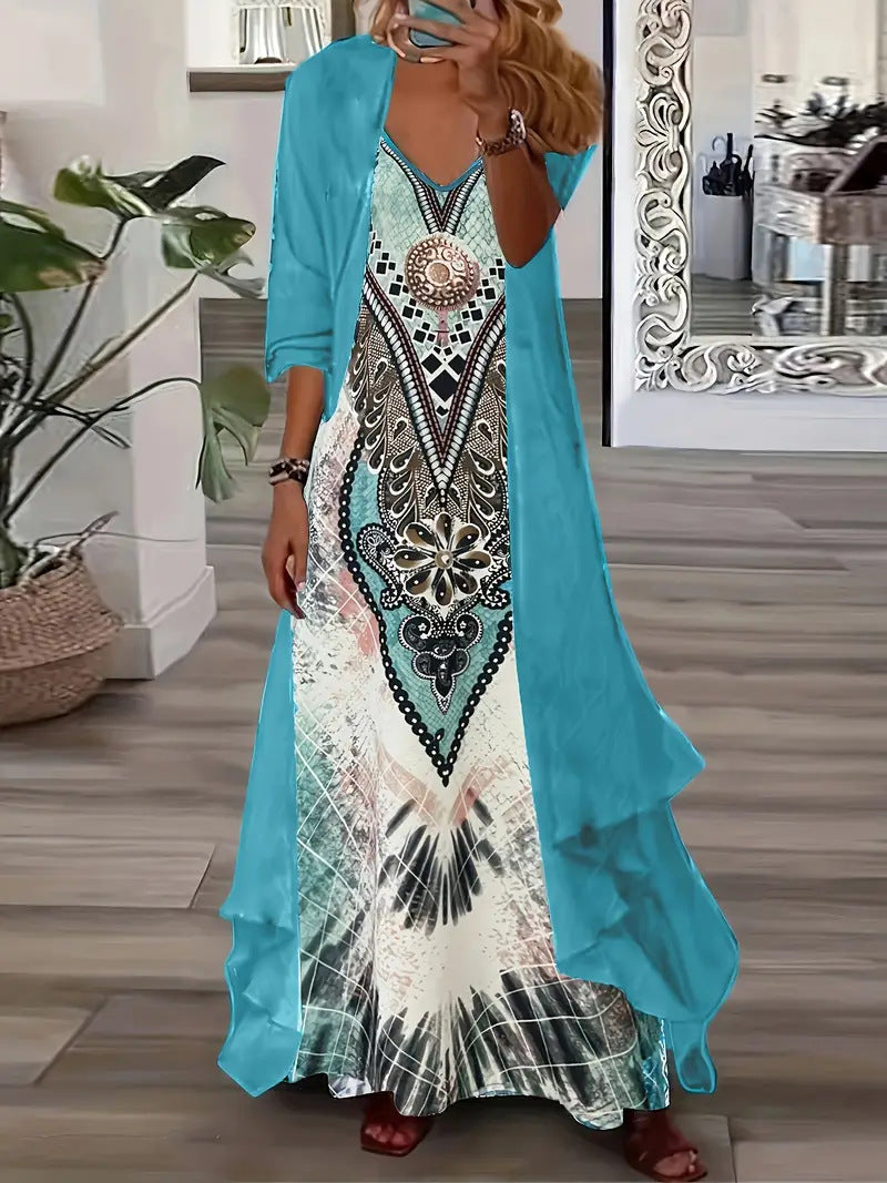 Summer Long Sleeve Loose Floral Totem Dresses
