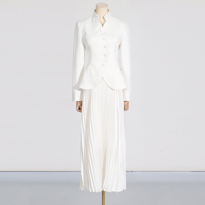 Women's Three-dimensional Embroidery Design High Waist Pleated Suits