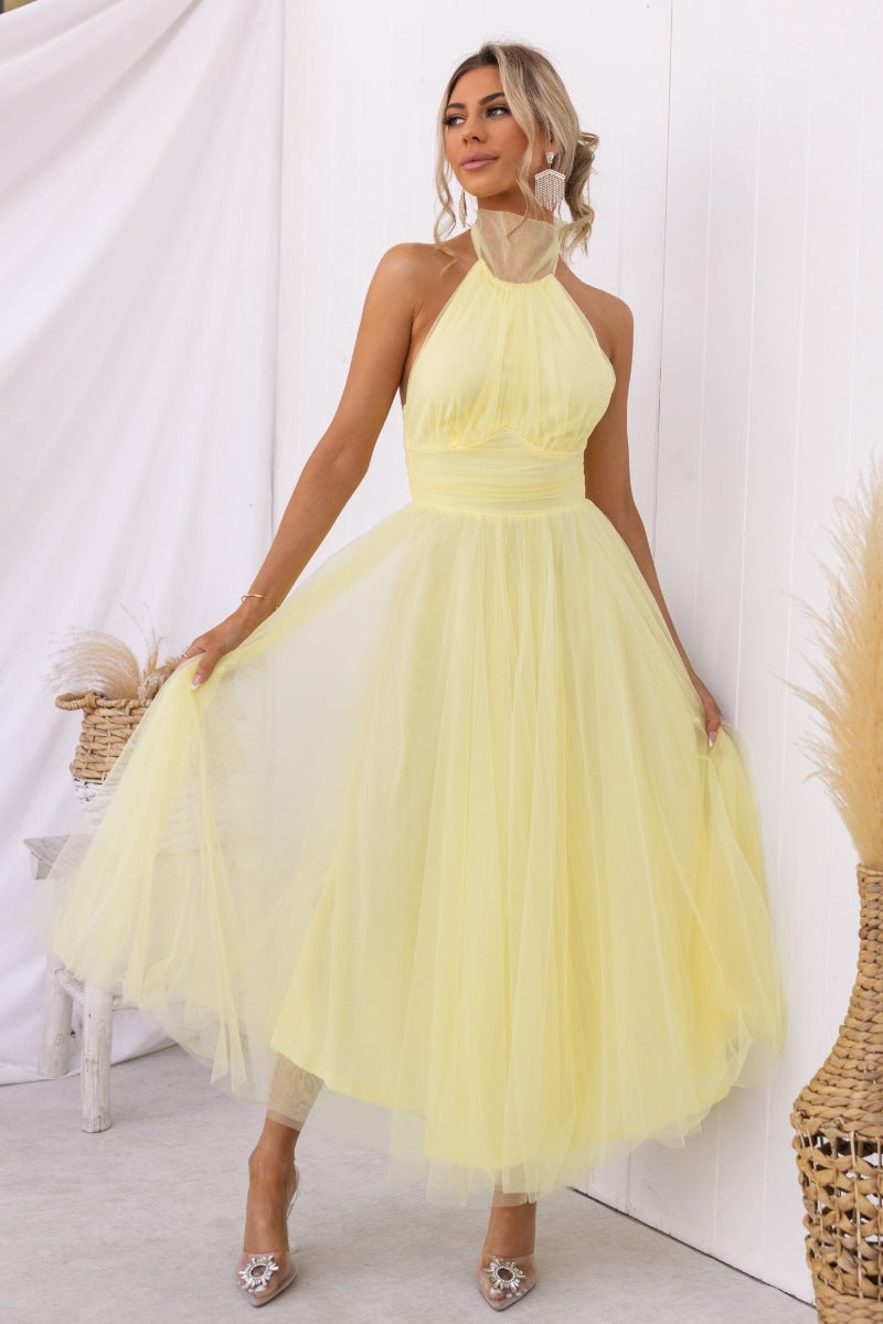 Halter Mesh Turtleneck Dress Leisure Vacation Dresses