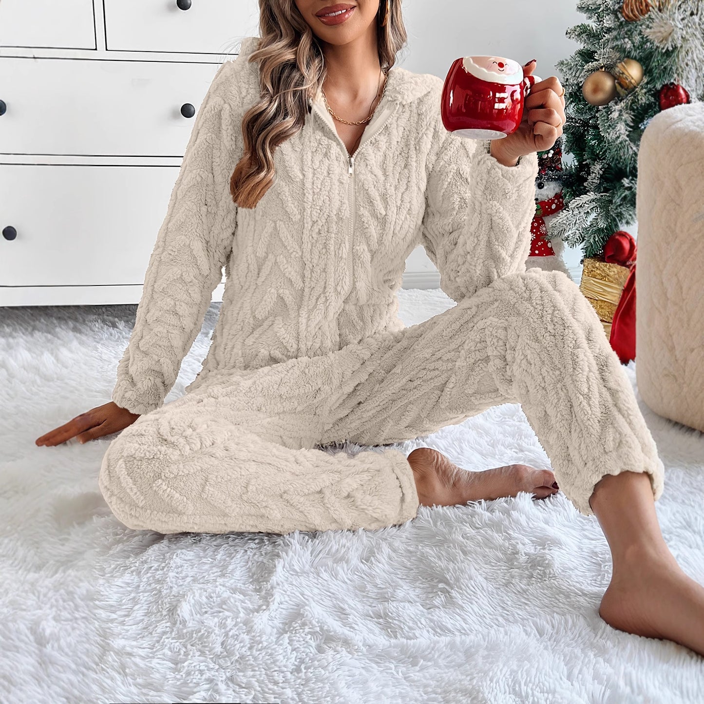 Women's Christmas One-piece Pajamas Warm Furry Comfortable Jumpsuits