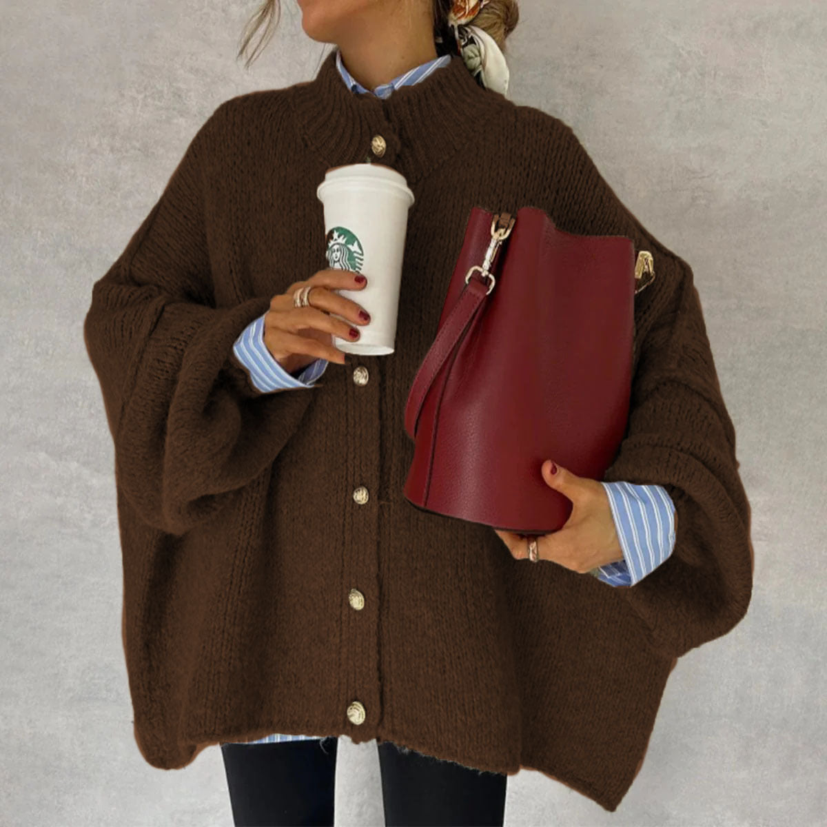 Solid Color Casual Style Button Large Cardigans