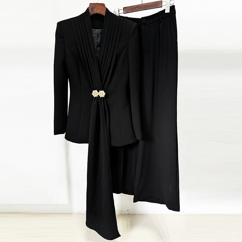 Creative Fashion Pleated Collar Trousers Two-piece Suits