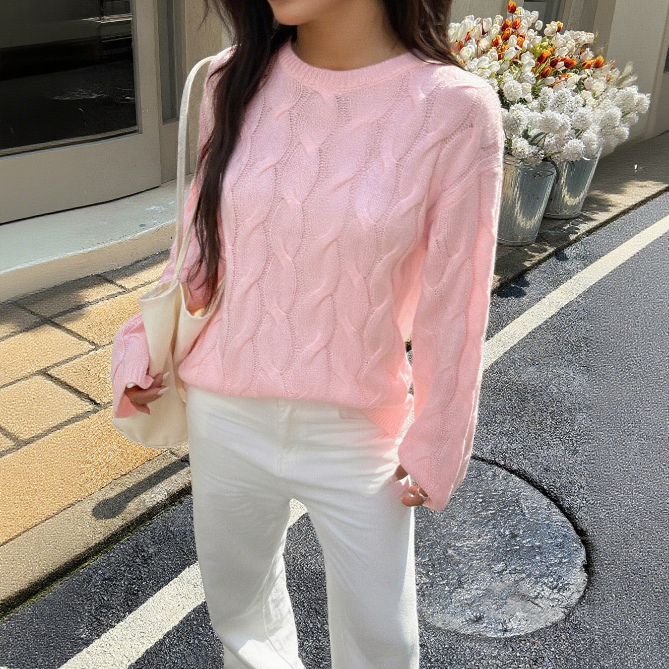 Women's Casual Minimalist Long Sleeve Solid Color Sweater