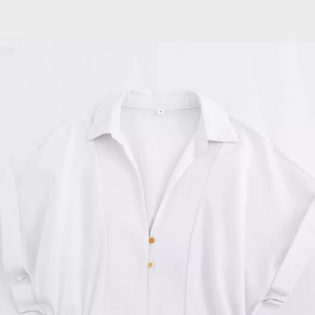 Casual Linen Blended Midi Shirt Dress Dresses