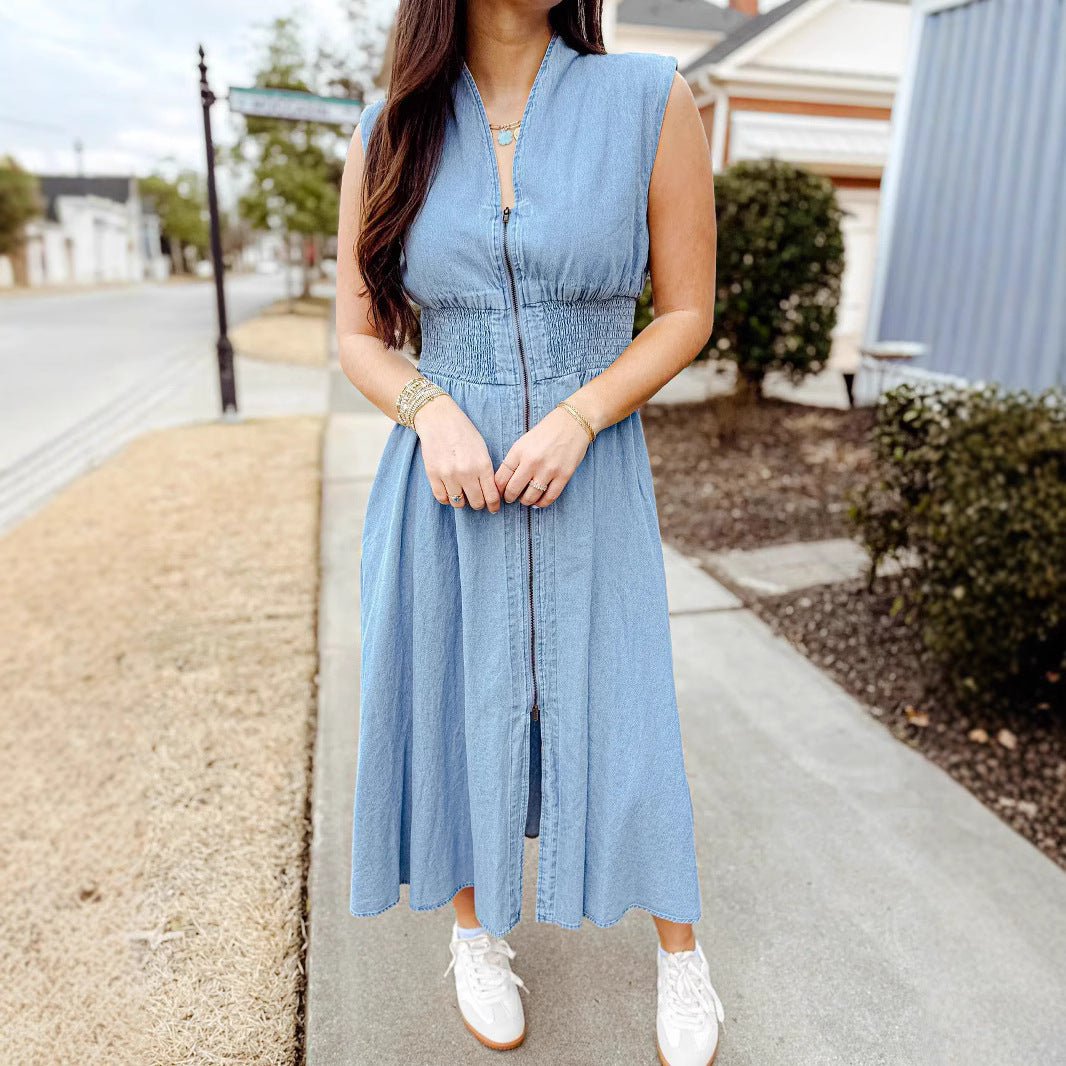Women's Summer High-grade Denim French Retro Casual Waist Dresses