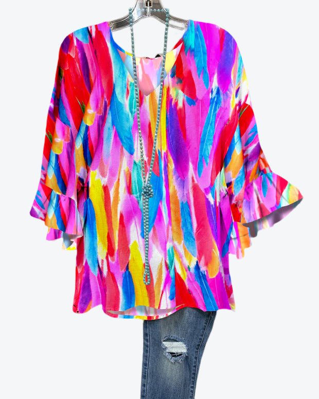 Women's Ruffle Printed Casual Comfortable T-shirt Blouses