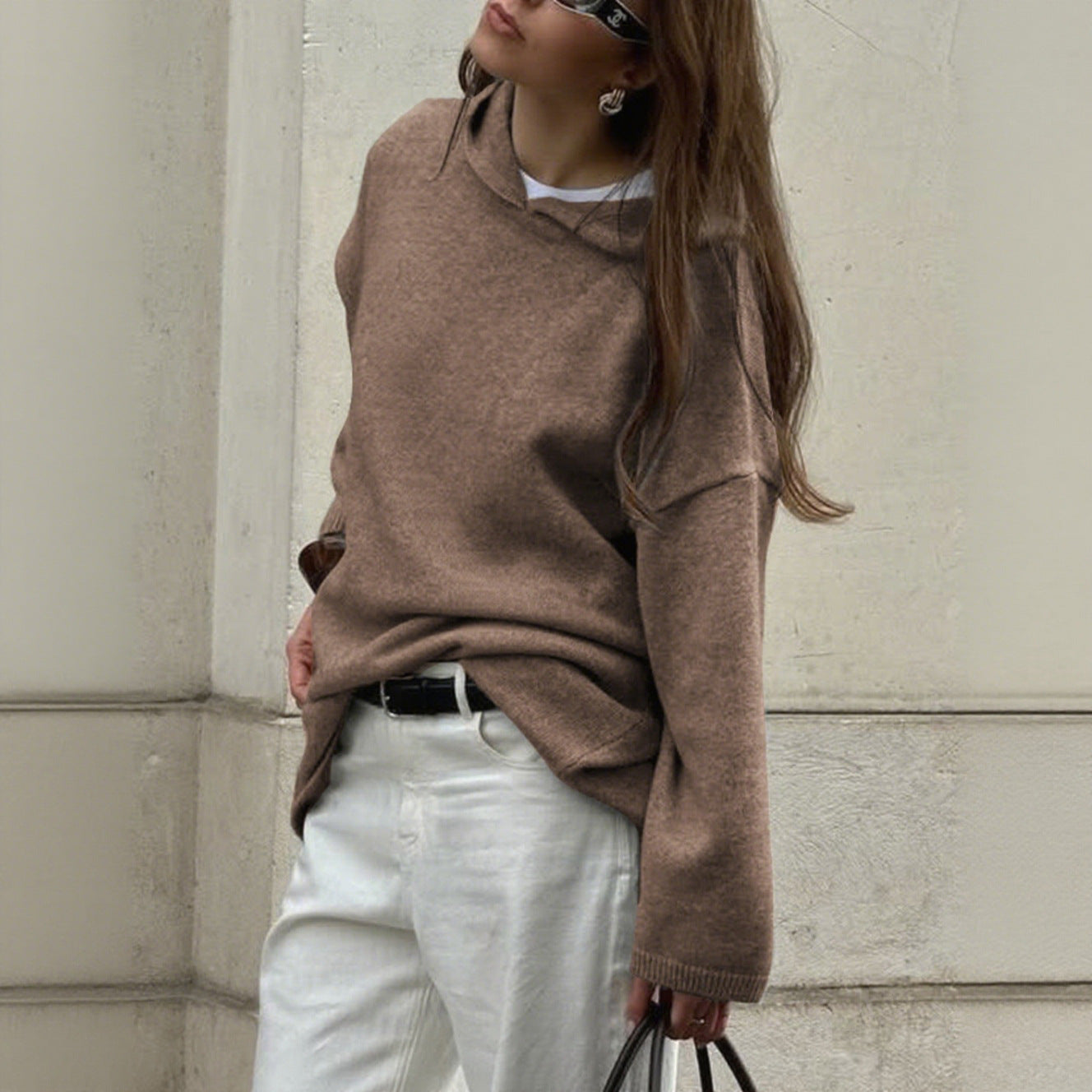 Women's Casual Minimalist Long Sleeve Hooded Woolen Knitwear