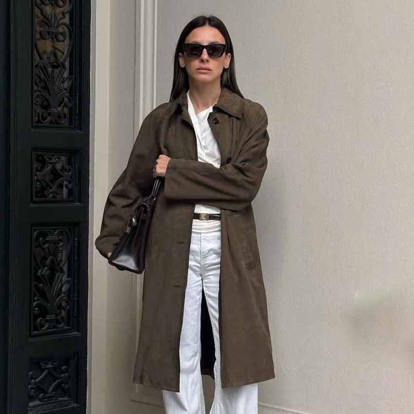 Women's Long Suede Casual Retro Brown Sleeve Coats