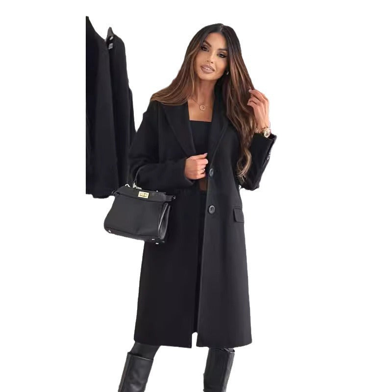 Women's Minimalist Long Sleeve Solid Color Breasted Coats