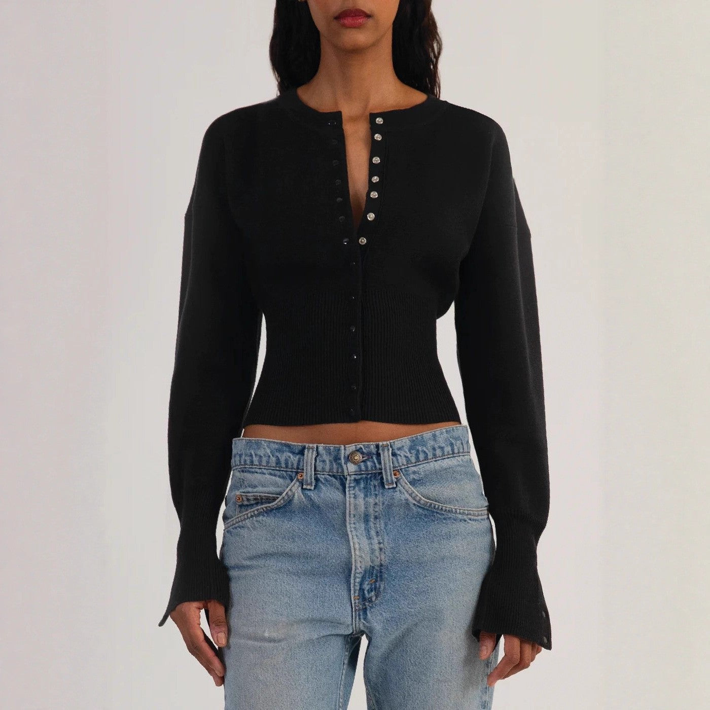 Women's High Waist Round Neck Single-breasted Sweaters