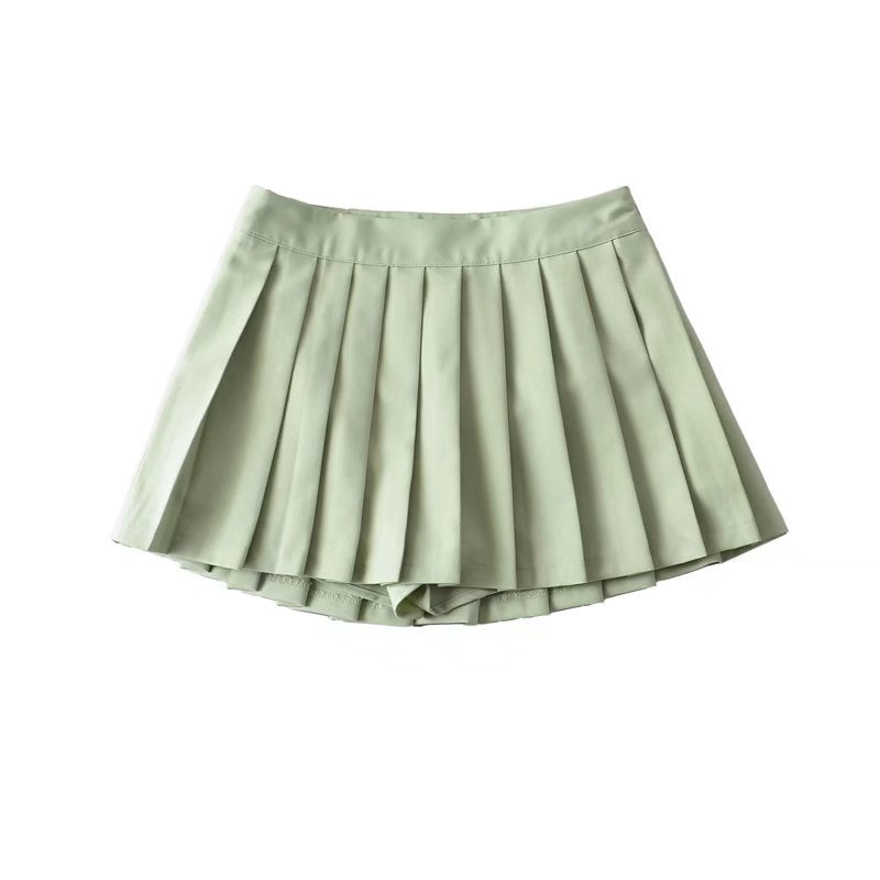 Women's Color High Waist Pleated Summer Front Skirts