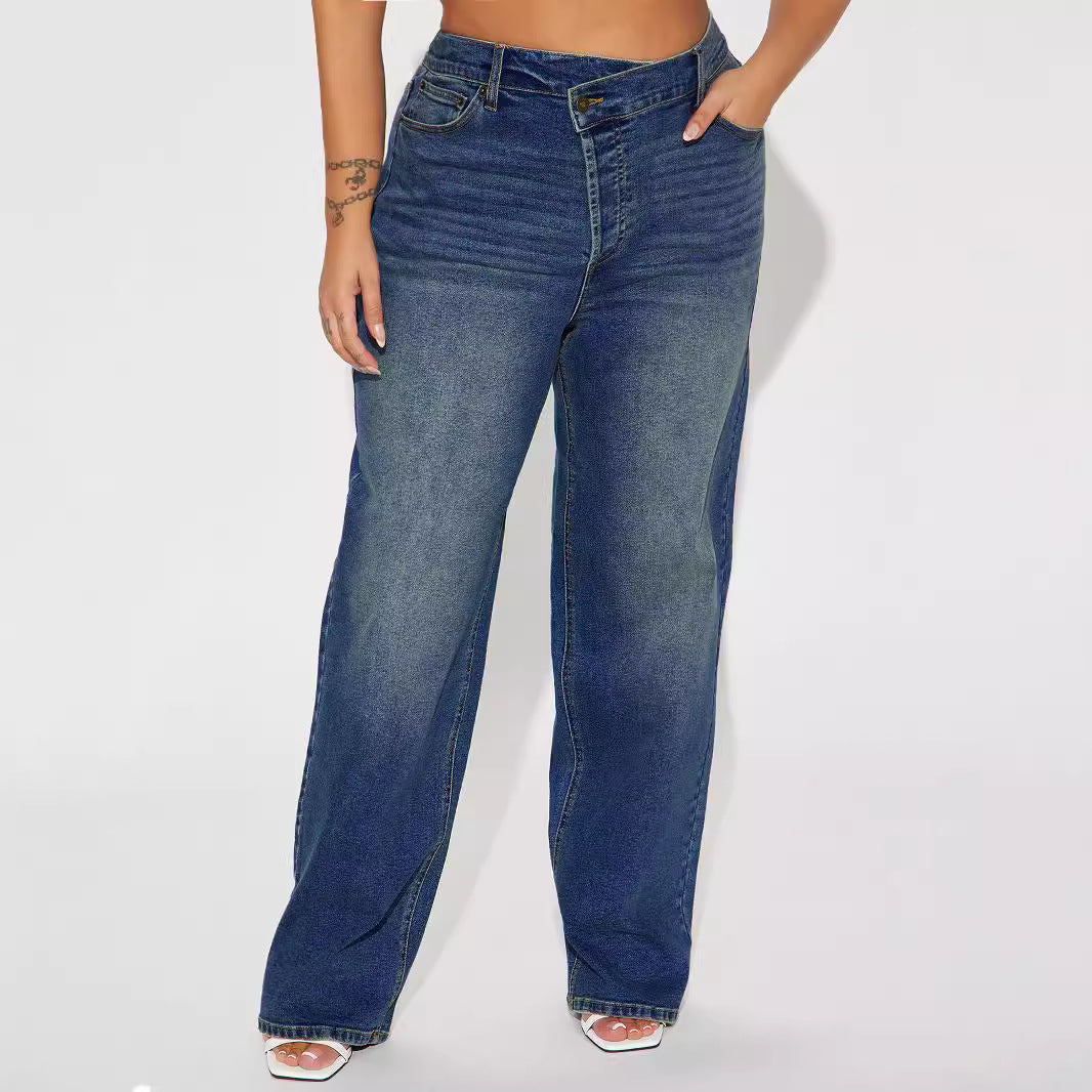 Women's Stretch Fashion Personality Street Washed Polo Jeans