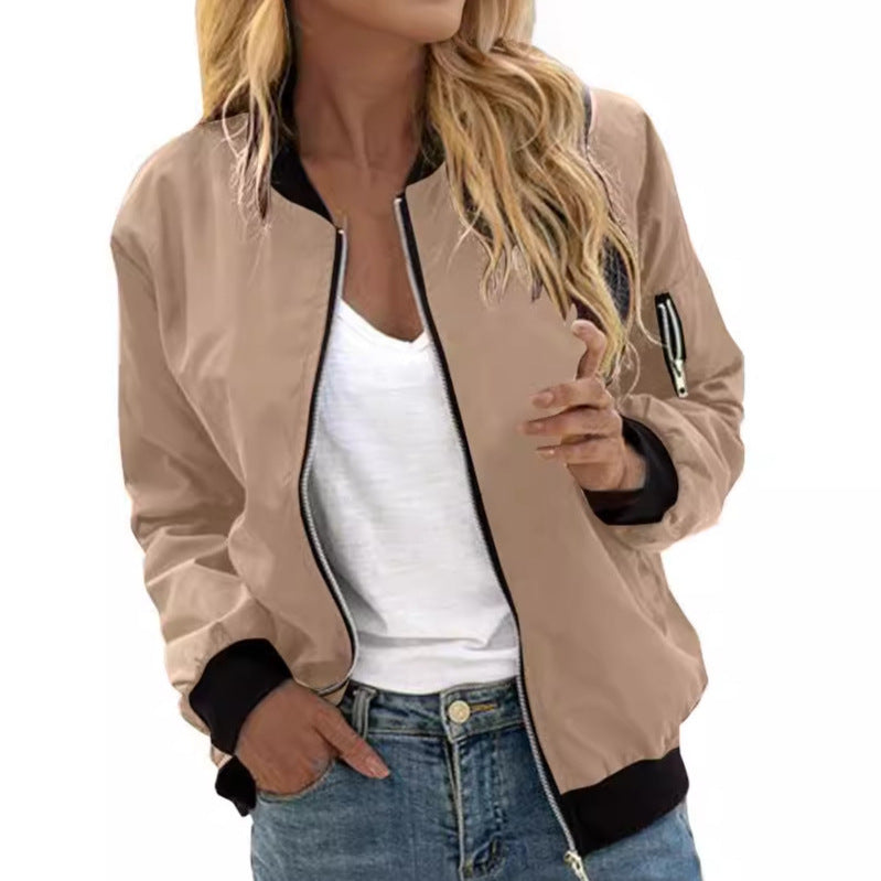 Women's Casual Spring Solid Color Fashion Zipper Jackets