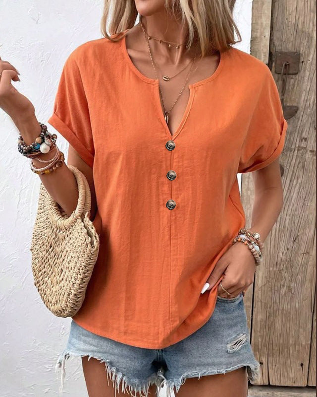 Women's Beautiful Summer Button Sleeve T-shirt Blouses