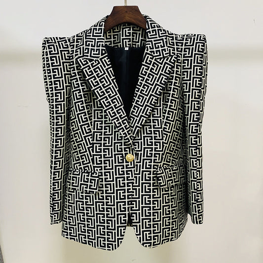 Personality Profile Shrug Geometric Pattern Jacquard Blazers