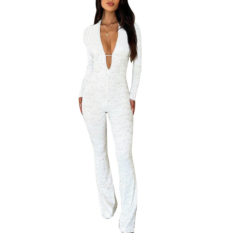 Autumn Sexy Lace Long Sleeve Sports Jumpsuits