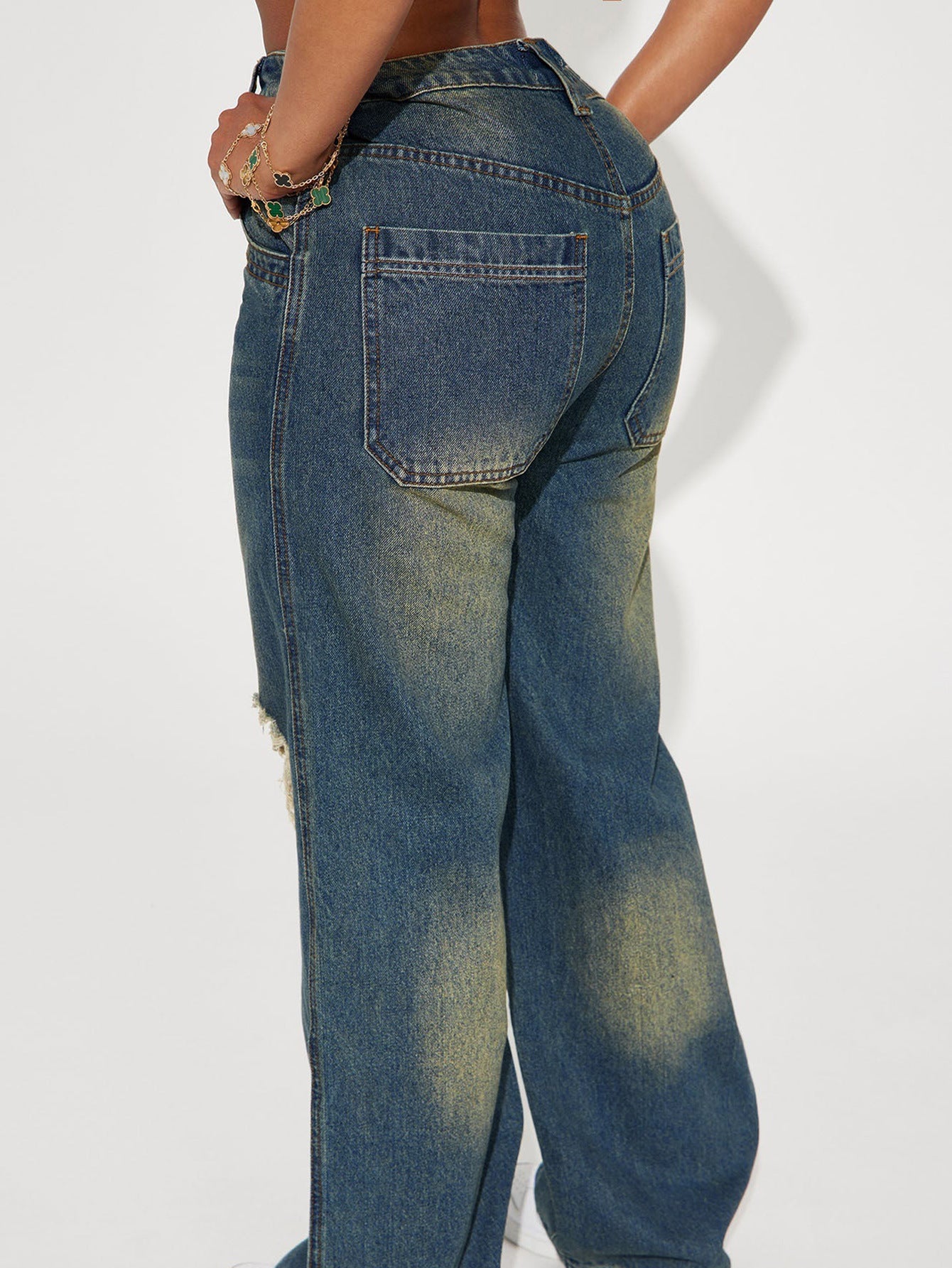 Women's Casual Retro Ripped Denim Trousers Jeans