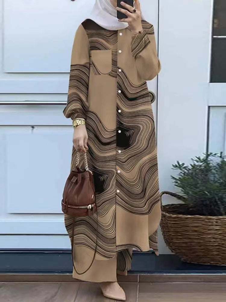 Women's Muslim Temperament Patchwork Long Sleeve Lapel Suits