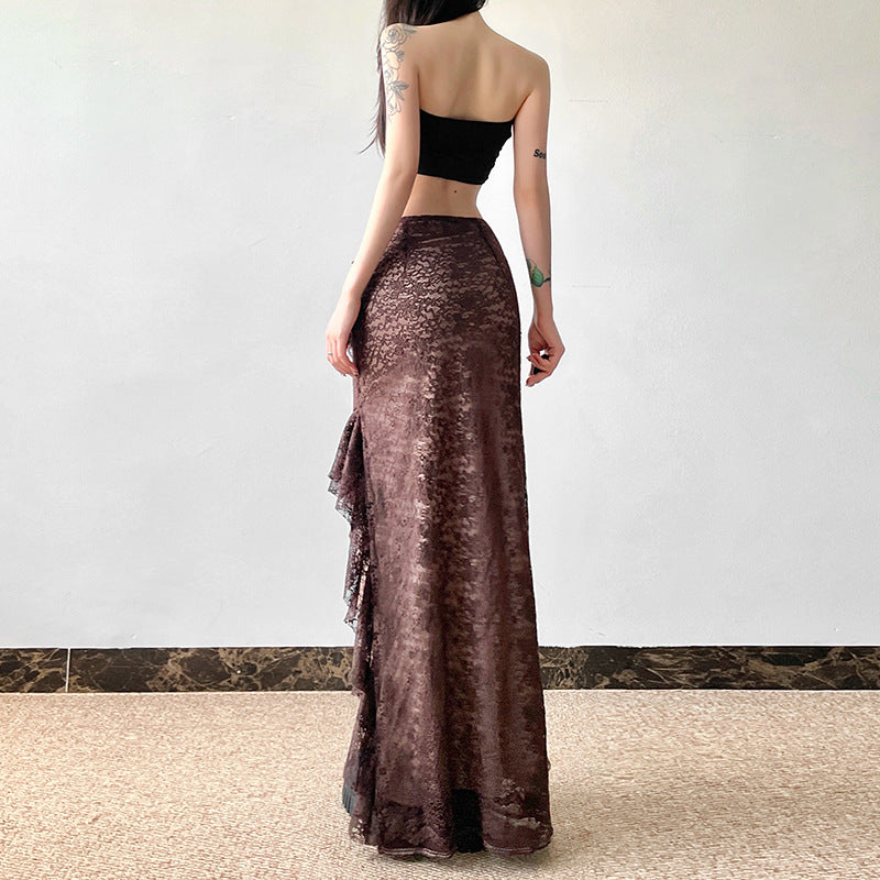 Women's Autumn High Waist Slim Lace Ruffled Skirts