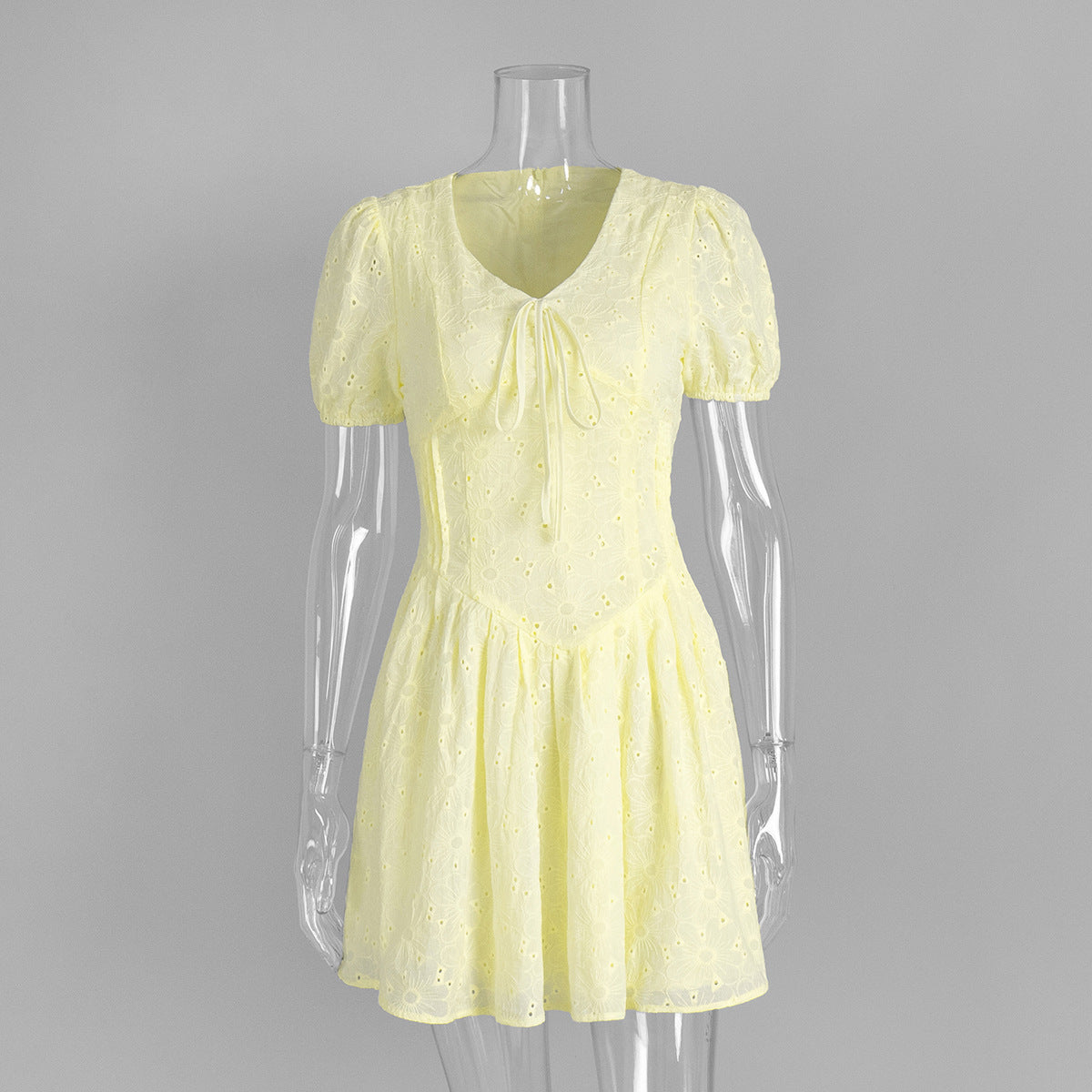 Yellow Dress Summer Waist Trimming Lace Up Dresses