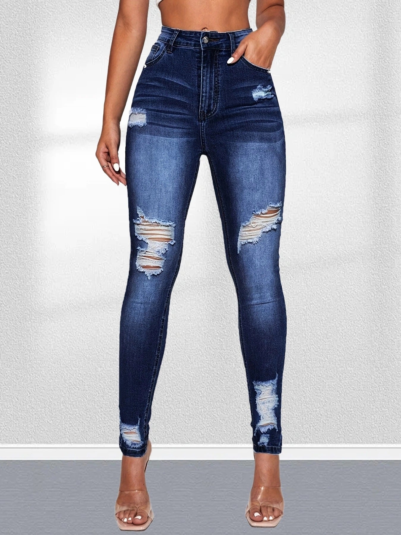 Women's Fashion Elastic Skinny Ripped Slimming Jeans