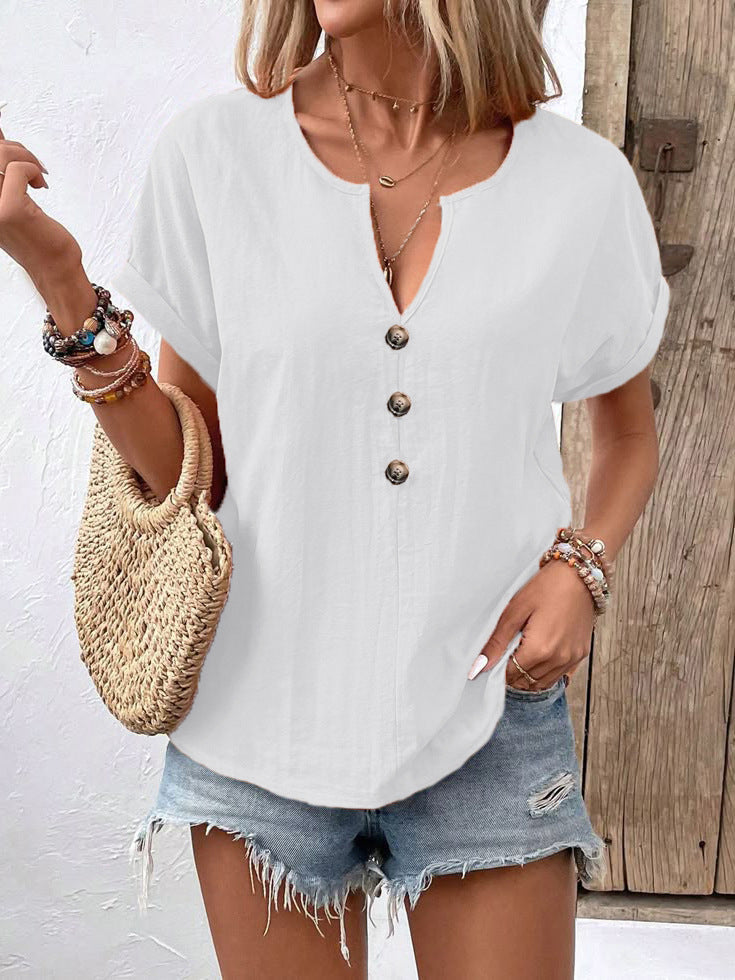 Women's Beautiful Summer Button Sleeve T-shirt Blouses