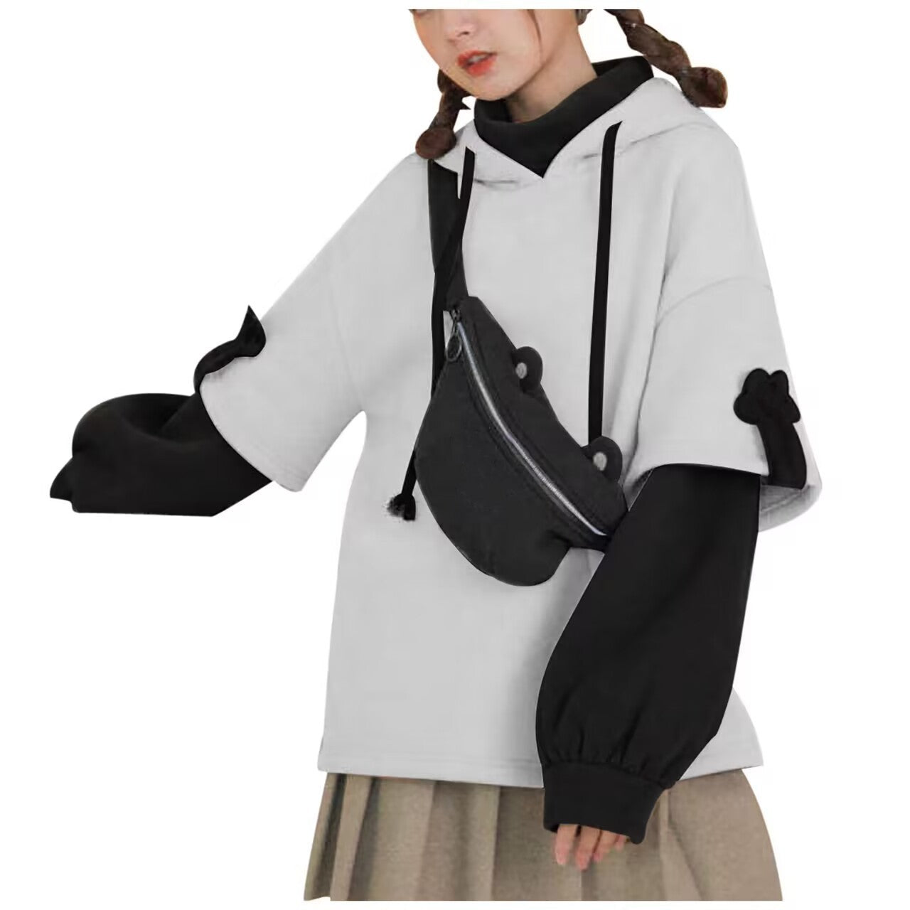 Women's Fleece Pullover Hooded Bag Color Matching Sweaters