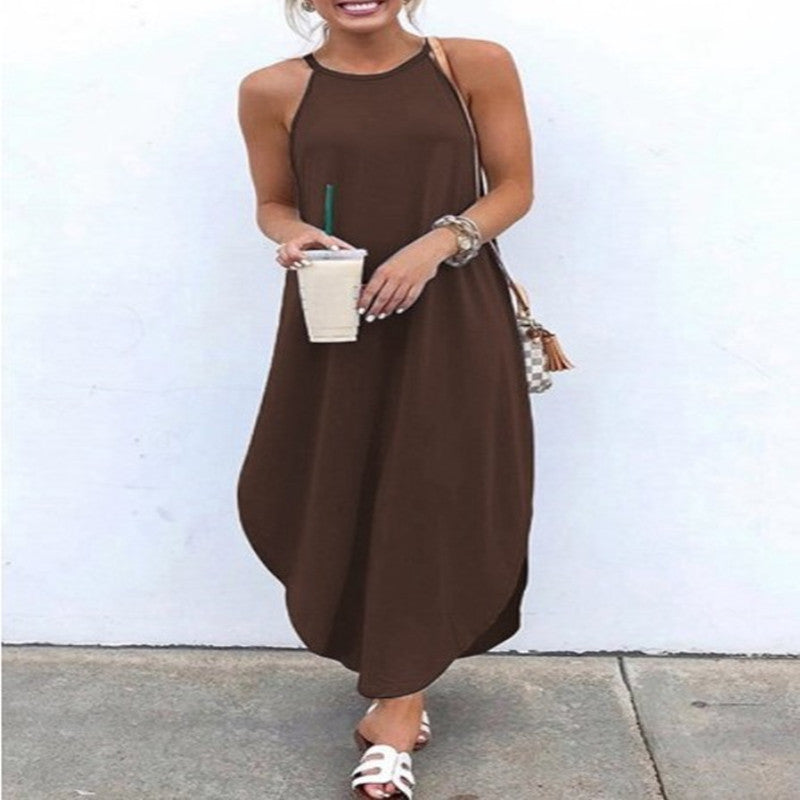 Fashion Round Neck Solid Color Dovetail Dresses