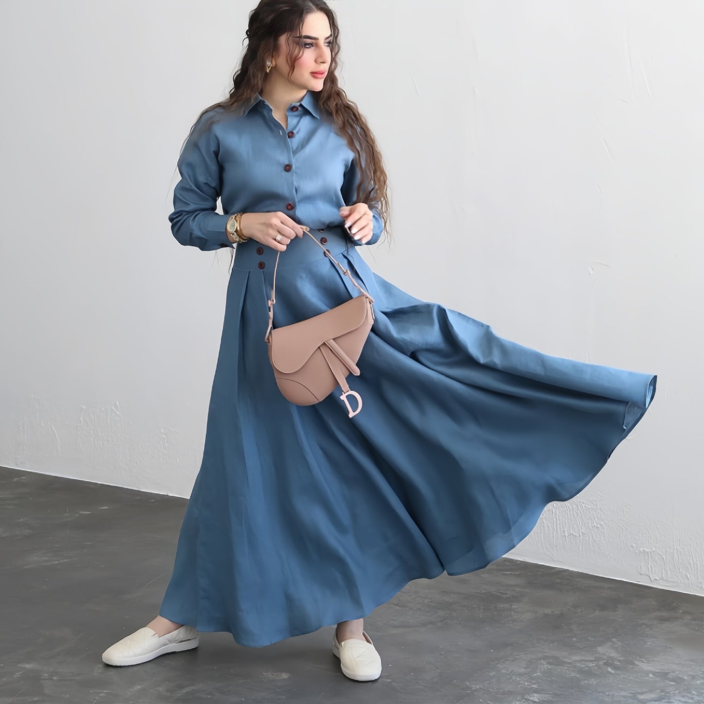 Women's Linen Fashion Solid Color Loose Long Sleeves Skirts
