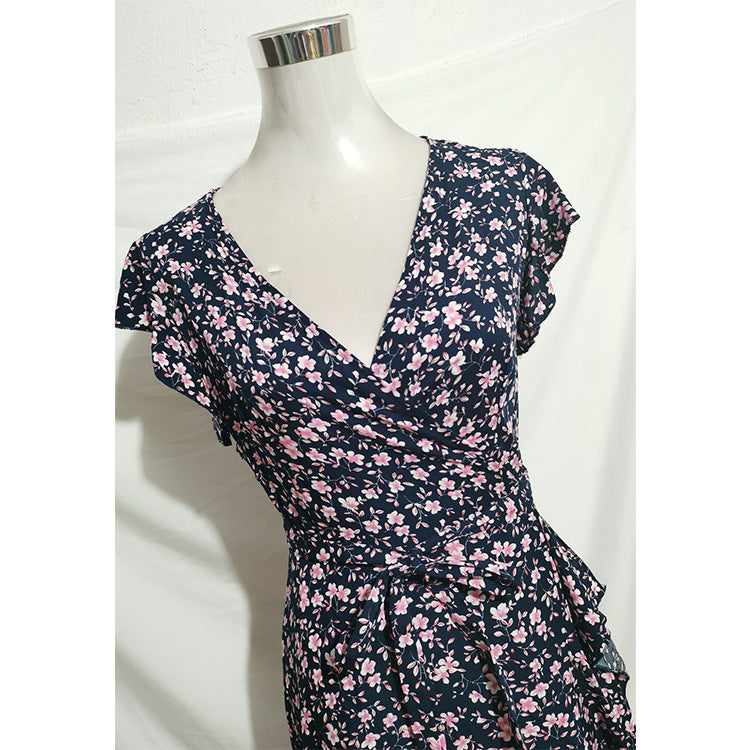 Summer Vacation Rayon Floral Ruffled Sleeve Fishtail Dresses