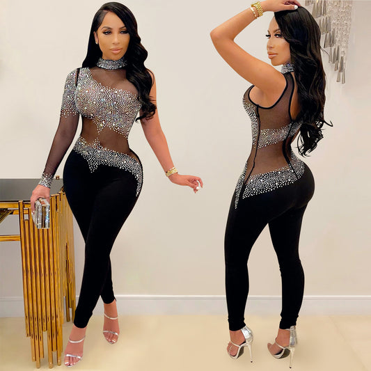 Women's Fashion Nightclub Mesh Milk Fiber Stitching Pants