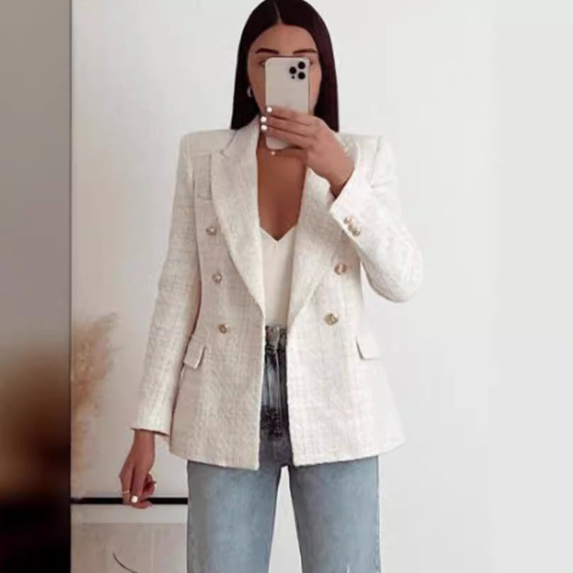 Women's Urban Casual Textured Double Breasted Blazers