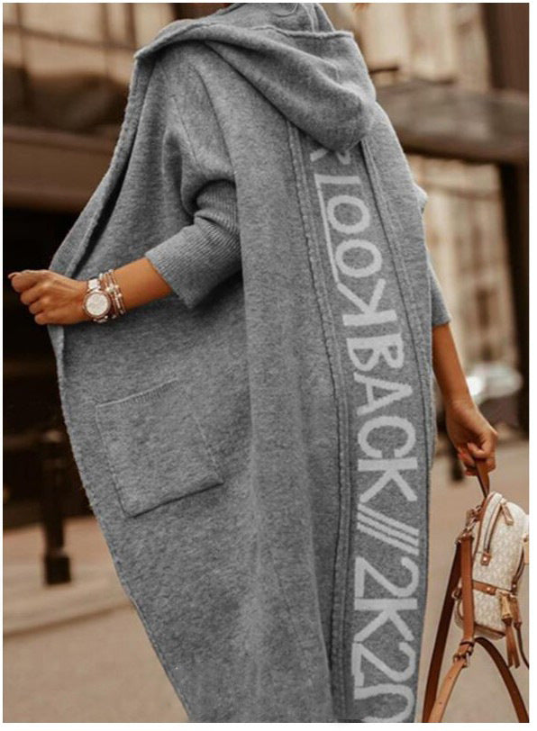 Versatile Long Hooded Alphabet Knitting Long-sleeved Cardigans