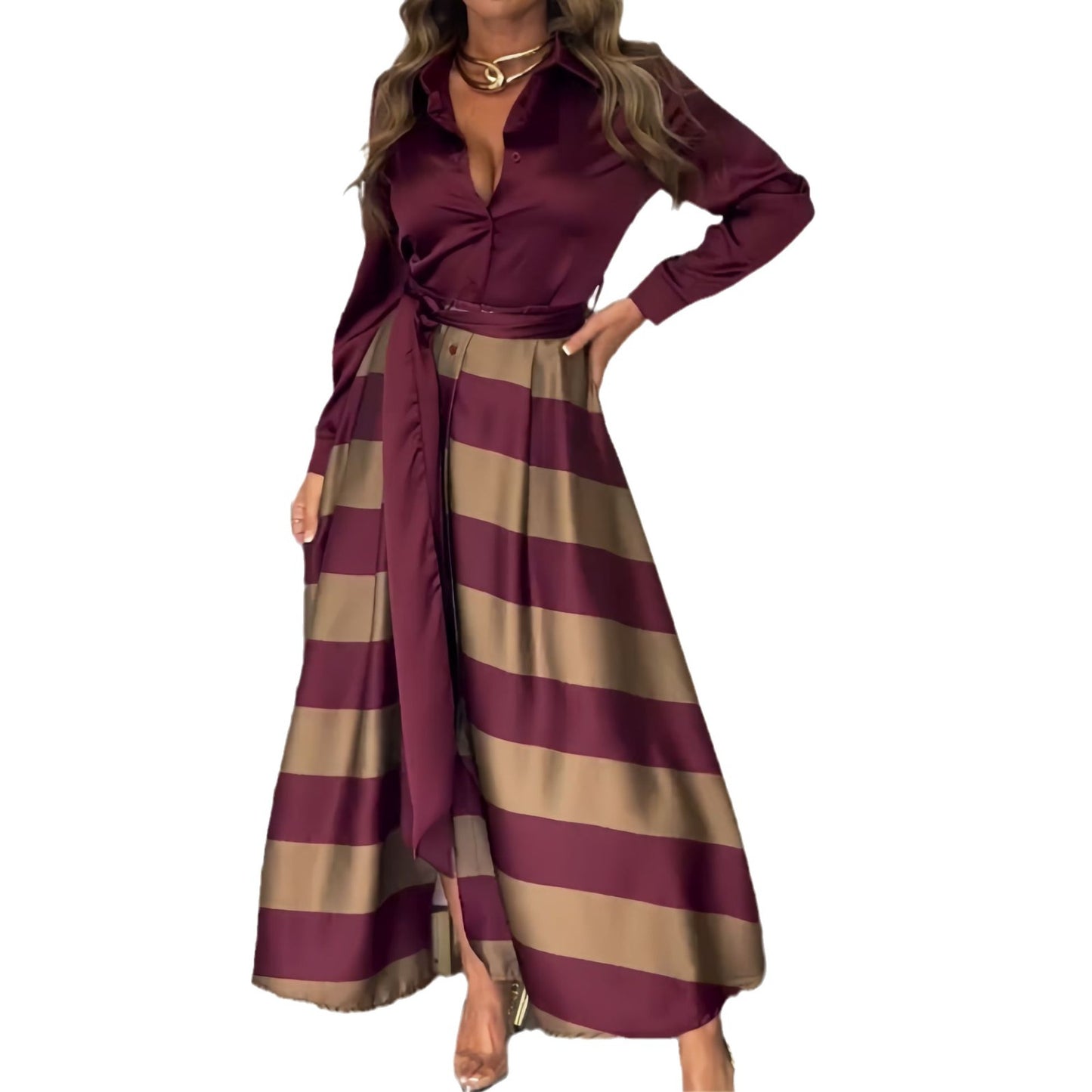 Women's Autumn Fake Two-piece Long Sleeve Shirt Dresses