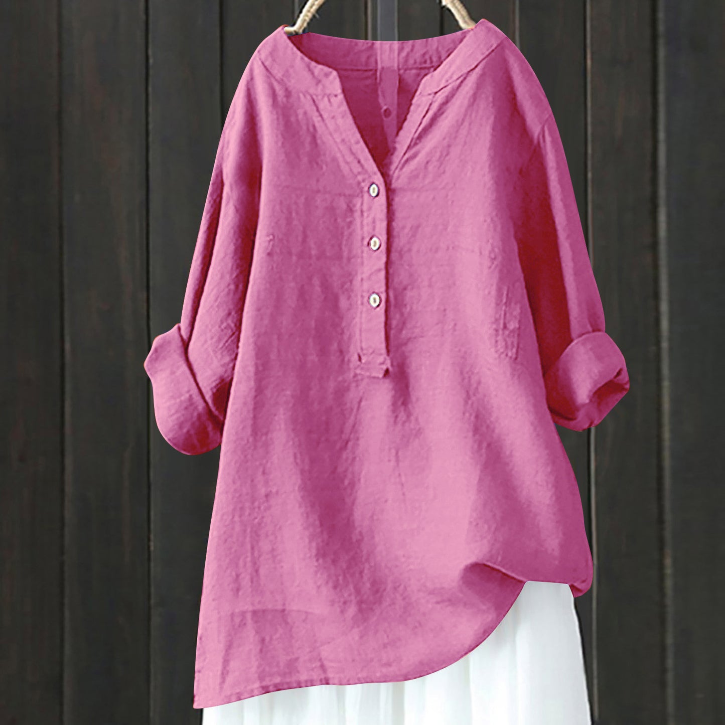 Women's Loose Solid Color Shirt Cotton Linen Blouses