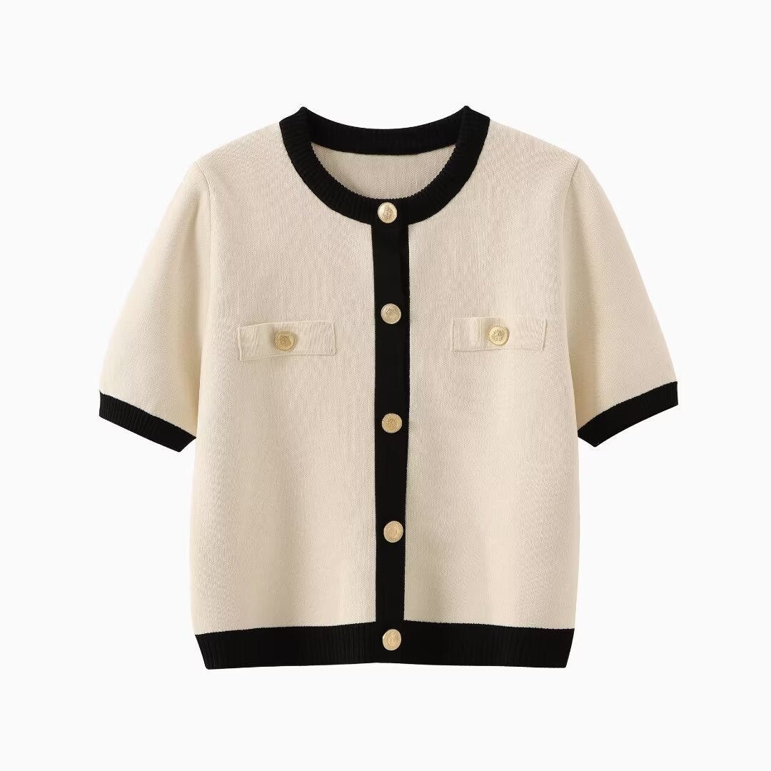 Women's Fashion Color Contrast Round Neck Sleeve Knitwear