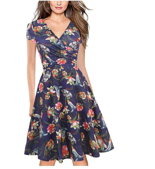 Women's Printed Bohemian Beach Dress Expandable Dresses