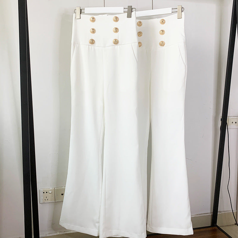 High Waist Flared Draping Long Casual Pants