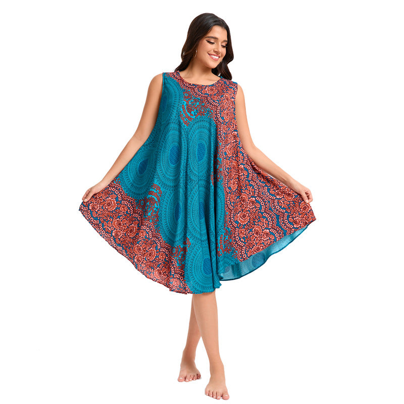 Bohemian Loose Casual Noil Poplin Beach Vacation Dress