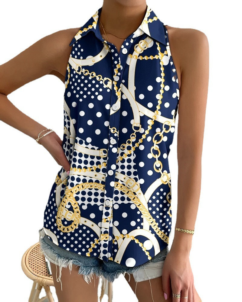 Women's Summer Casual Fashion Sleeveless Printed Shirt Blouses
