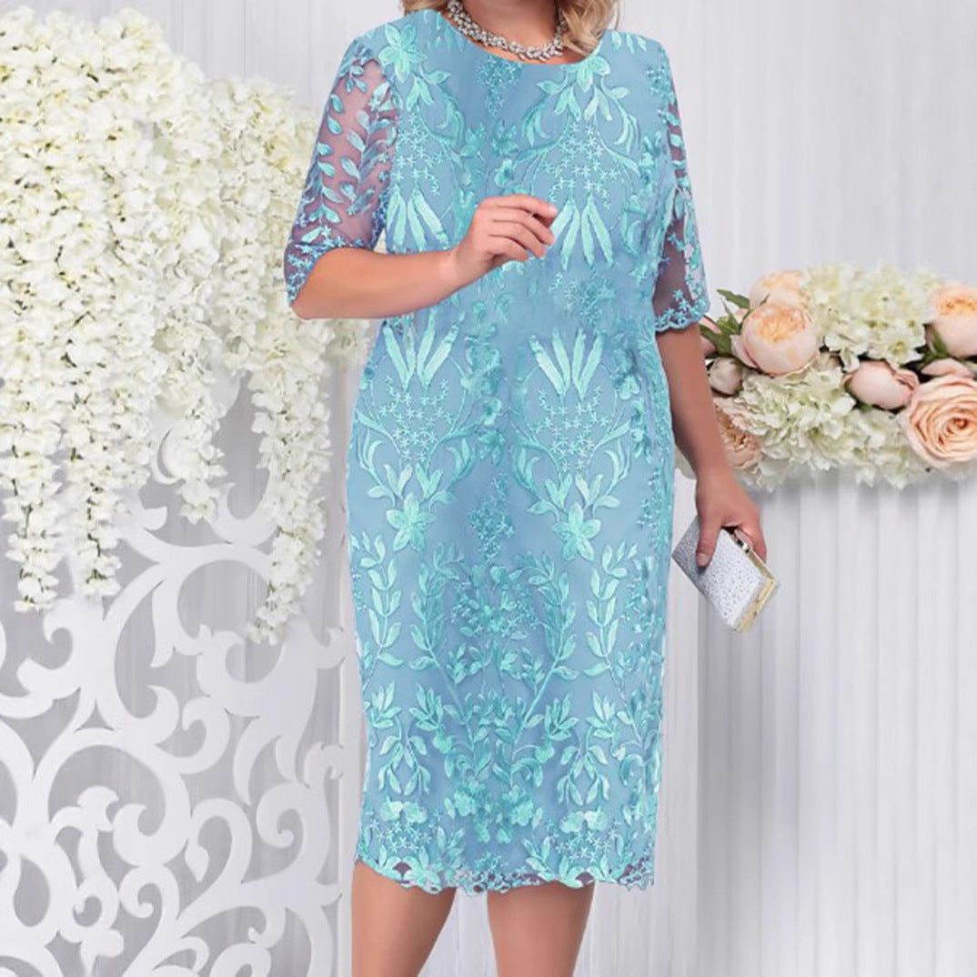 Women's Festival Dress Stitching Embroidered Lace Slim Plus Size