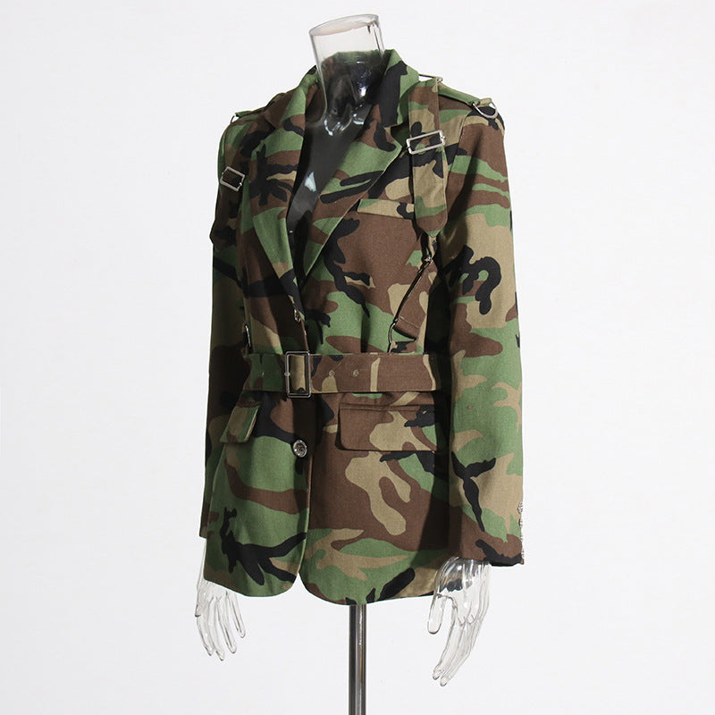 Women's Fashionable Personalized Camouflage Niche Design Printed Blazers