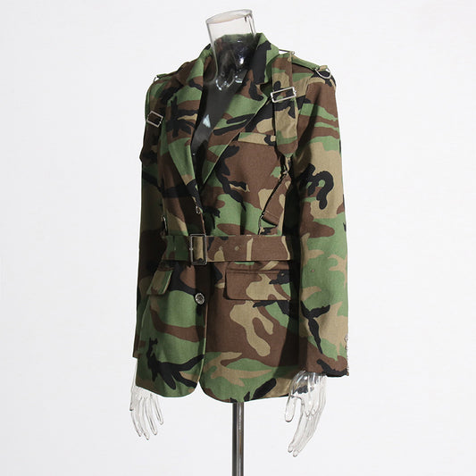 Women's Fashionable Personalized Camouflage Niche Design Printed Blazers