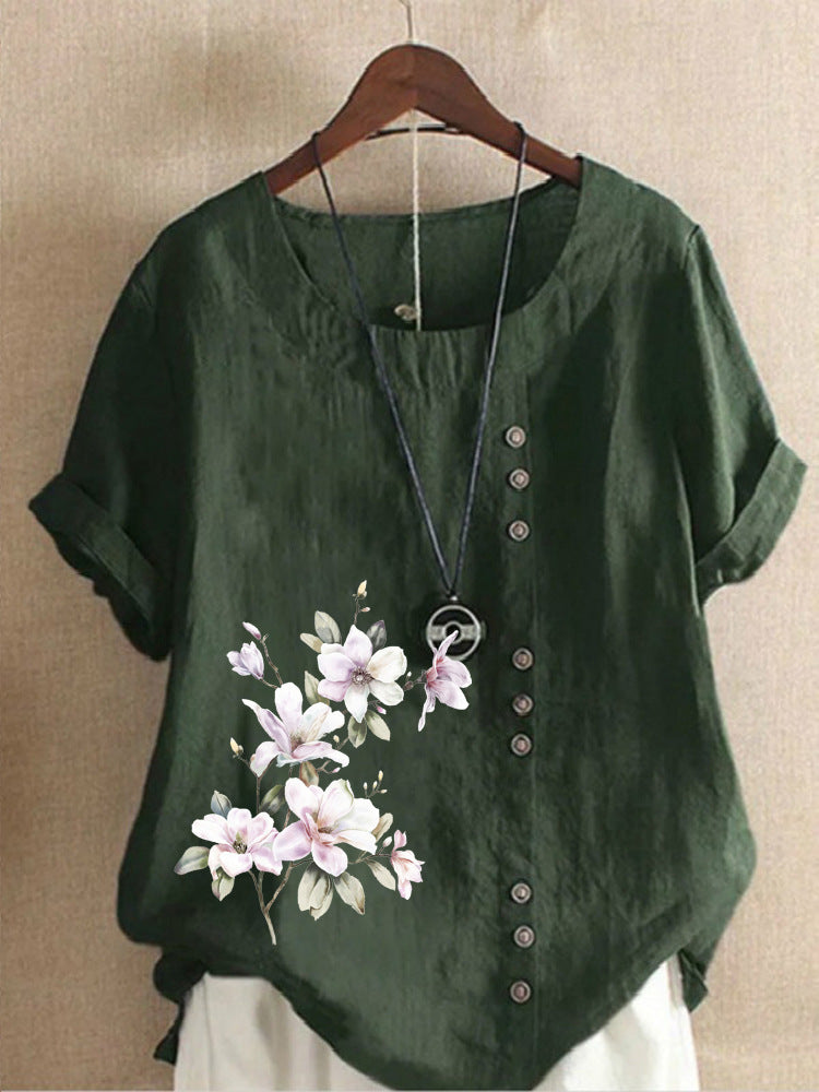 Women's Autumn Retro Cotton Linen Printed Loose Casual Shorts