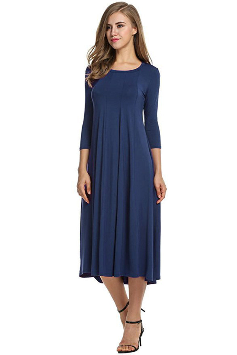 Round Neck Shirt With Half Sleeve Solid Color Dresses