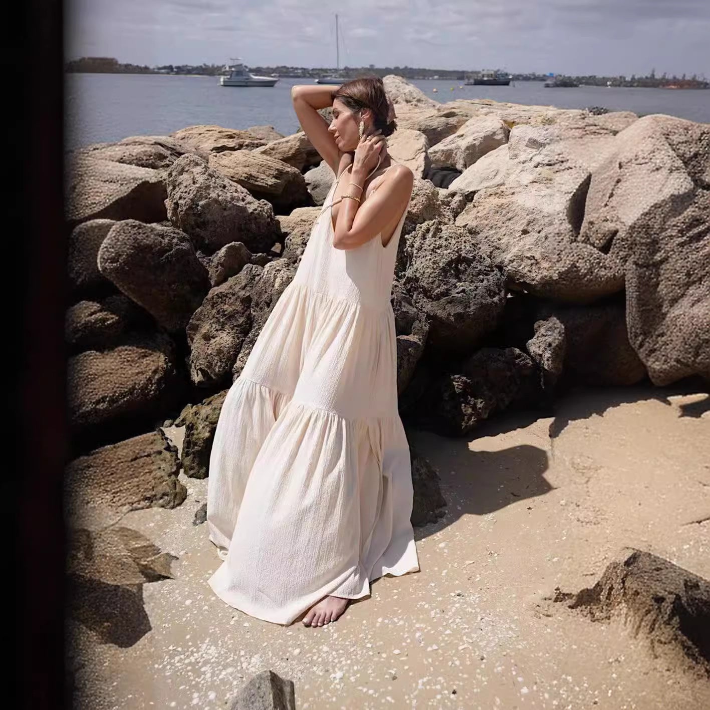Women's European Loose Solid Color Pleated Irregular Dresses
