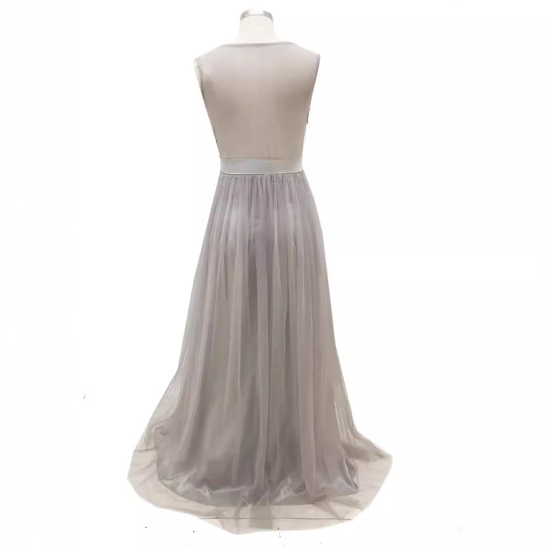 Women's Elegant Mesh Sleeveless Sequined Dress Wedding Dresses