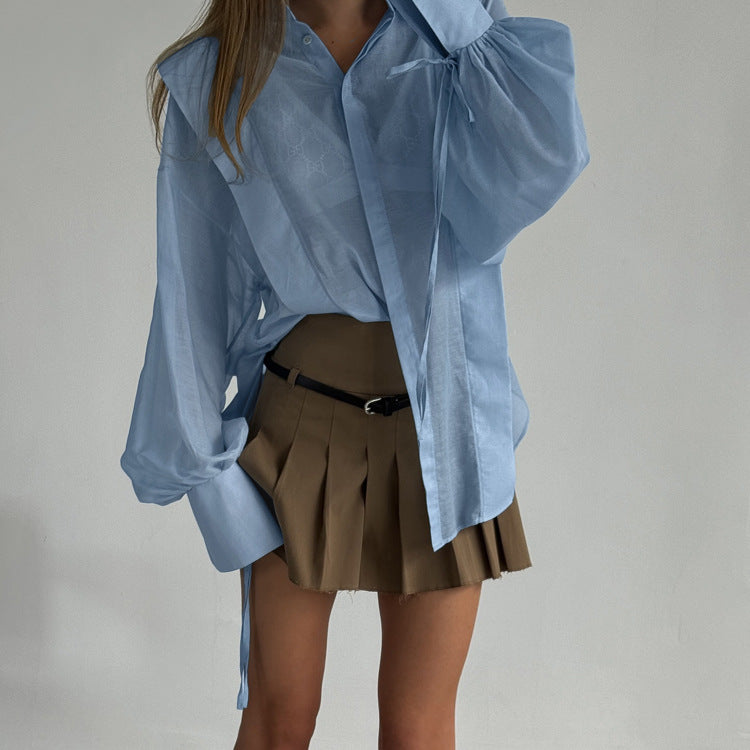 Women's Sun Protection Shirt Design Lapel Lantern Blouses