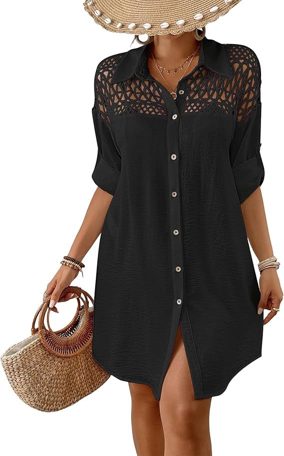 Women's Summer Mesh Lace Stitching Shirt Holiday Blouses