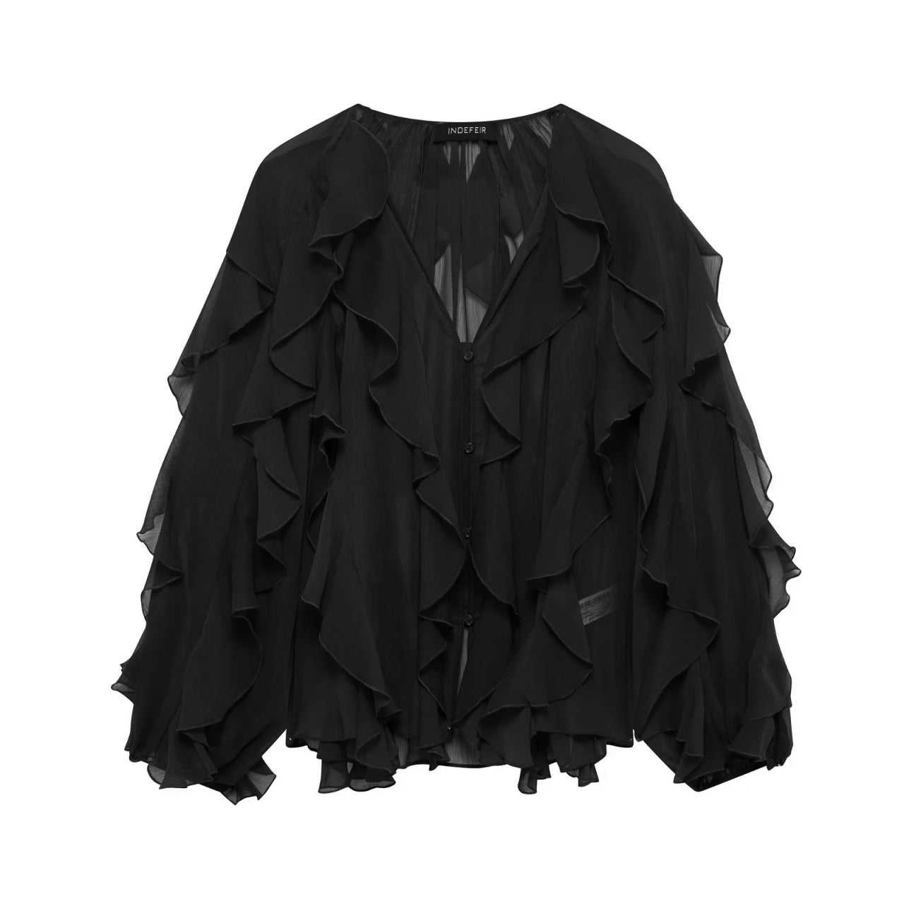 Women's Summer Street Fashion Laminated Decoration Long-sleeved Blouses